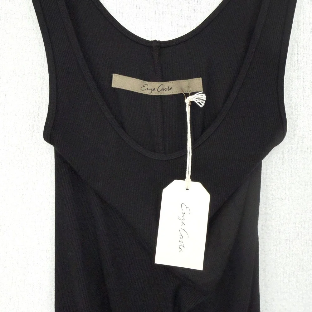 ENZA COSTA Silk Knit Midi Tank Dress Womens Small Black Quiet Luxury Minimal NEW - Picture 12 of 14